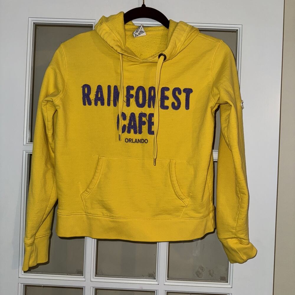 Vintage Rainforest Cafe Hooded sweatshirt yellow Orlando Florida Souvenir